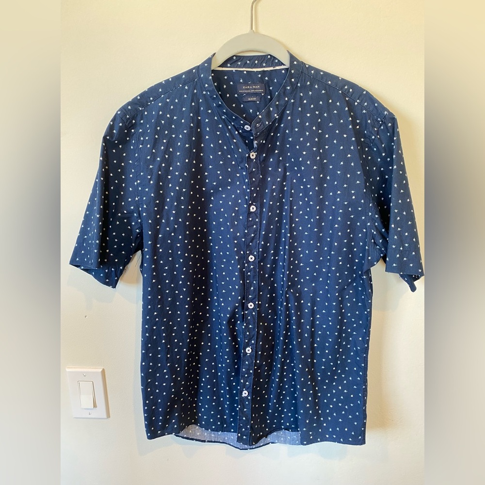 Zara men’s slim fit short sleeve printed shirt